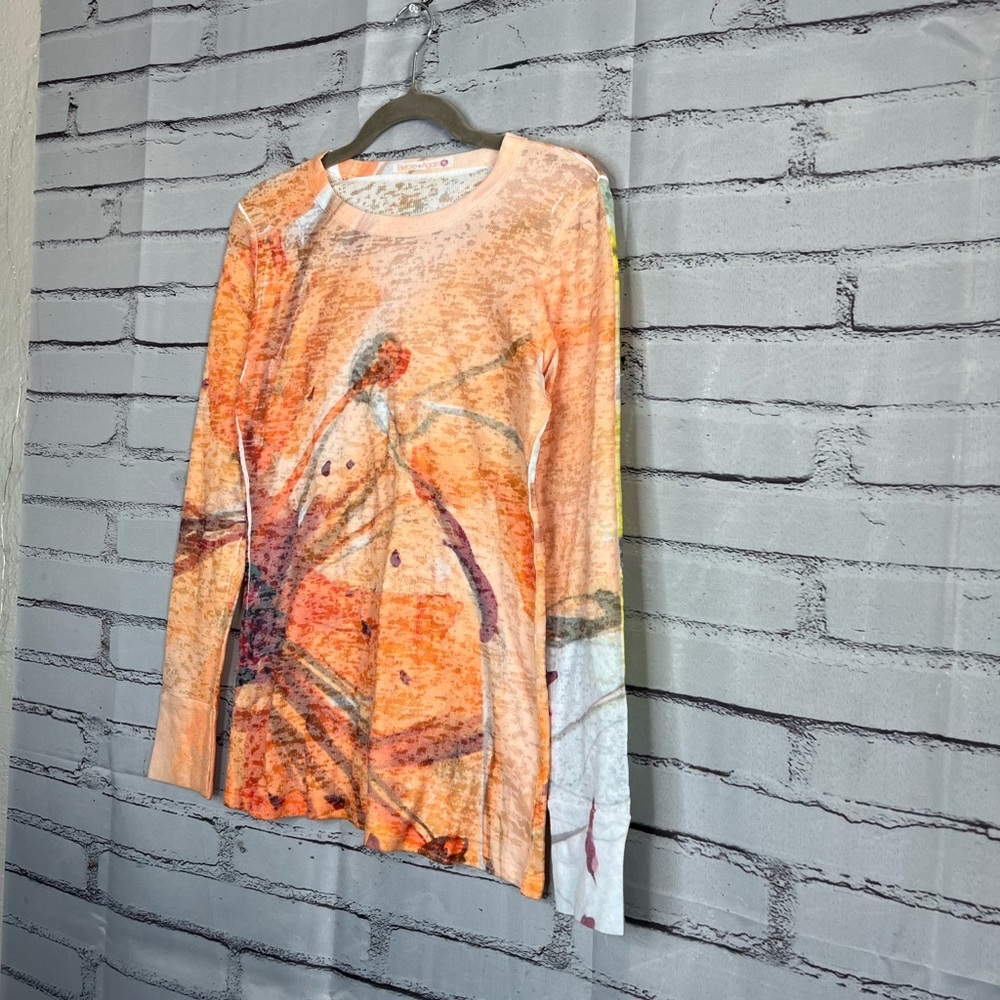 Before + Again Orange Red Graphic Long Sleeve Crew Shirt True to Size Women’s S - Picture 8 of 15